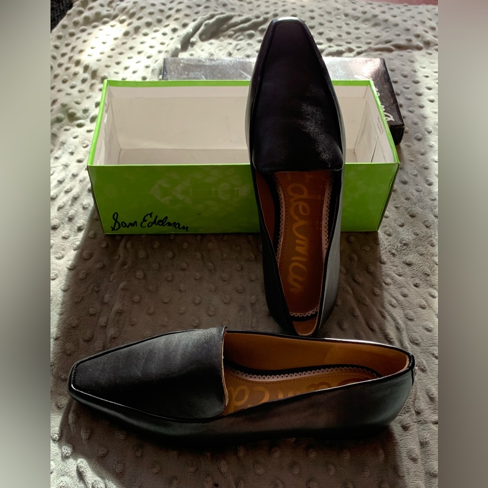 Sam Edelman Black Emelie Square Toe Leather Loafers Size 9W